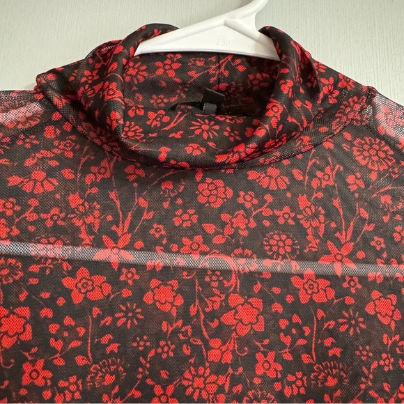 Maje Rouge Red and Black Floral Sheer Top Size 1 - Picture 8 of 9